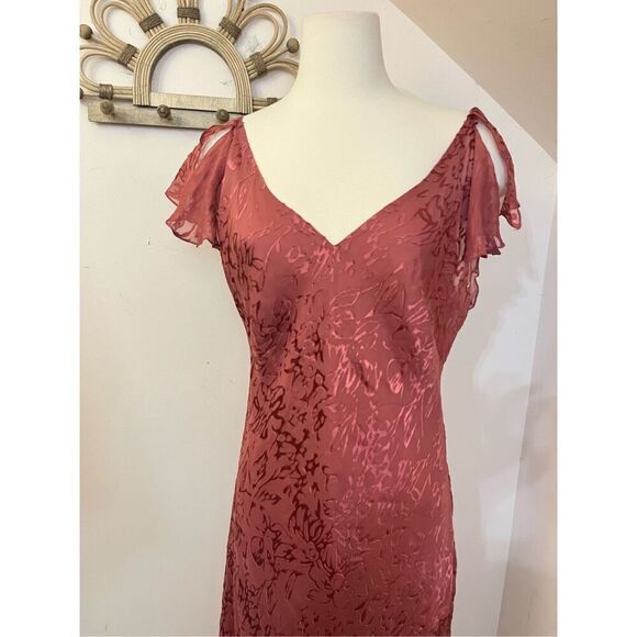 Vintage Laura Ashley Rose Silk Velvet Burnout Dress 12 - Picture 2 of 8